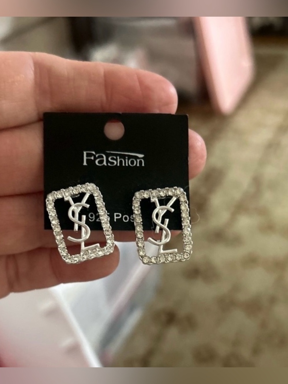Crystal Square Drop Earrings in Silver, Fashion Jewelry
